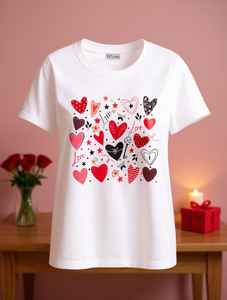 T-shirt da donna 11th Street per San Valentino, girocollo, manica corta, vestibilità ampia, in cotone, stampa geometrica a cuore, casual, primavera - Product Image 2
