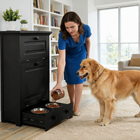 Meuble surélevé en bois pour l'alimentation des chiens et des chats, avec bols amovibles, grand bac de rangement pour aliments, solide et étanche, pour chiens de taille moyenne à grande