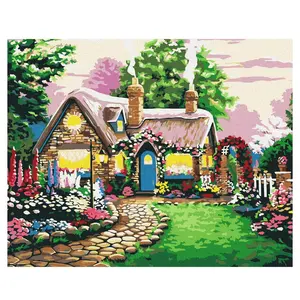 Pintura al óleo G169 de Casa colorida por números, paisaje decorativo rosa, pintura digital artesanal para el hogar