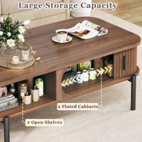 Table basse en noyer en promotion, 39,4 pouces, tables basses modernes pour salon avec rangement et étagère ouverte