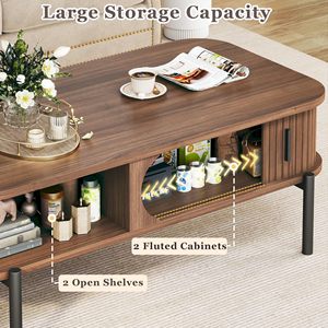 Hot Sale <strong>Walnut</strong> <strong>Coffee</strong> <strong>Table</strong> 39.4" Modern <strong>Coffee</strong> <strong>Tables</strong> for Living Room with Storage Open Shelf - Product Image 3
