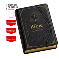 Bible de haute qualité, impression personnalisée OEM, vente en gros, KJV, grand format, couverture rigide en cuir PU noir, cadeau religieux