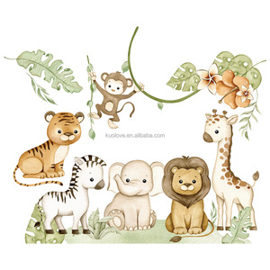 Pegatinas de pared de León de dibujos animados de plantas verdes tropicales <span class=keywords><strong>para</strong></span> habitación de niños, decoración de jardín de infantes, papel tapiz, pegatinas autoadhesivas - Product Image 5