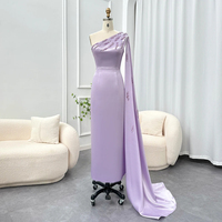 Arabe Une Épaule Lilas Dubaï Robes De Soirée Avec Cape Élégant Cheville Longueur Femmes De Mariage Invité Robes De Soirée Scz158