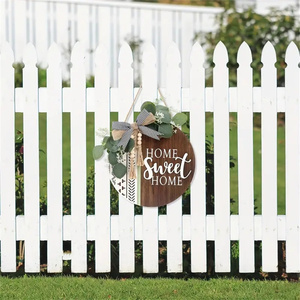 1 pezzo di benvenuto rotondo per la porta d'ingresso ghirlanda decorazione del portico in legno casa dolce casa bohémien all'aperto segno corona di foglie artificiali - Product Image 6