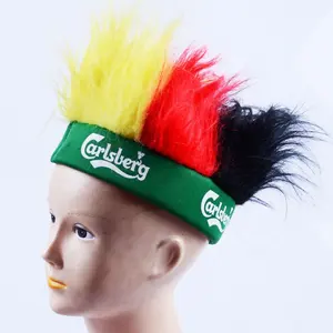 Sombrero de bandera fanáticos del fútbol Peluca de pelo loco o peluca con diadema para juego de fútbol francés 2024