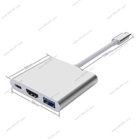 Adaptador multipuerto USB-C 3 en 1, estación de acoplamiento con puerto de carga PD USB3.0 tipo C