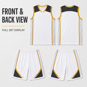 Uniforme de basket-ball personnalisé pour les jeunes, ensemble de maillot sans manches en maille respirante à col en V et short pour les tournois scolaires de basket-ball - Product Image 3