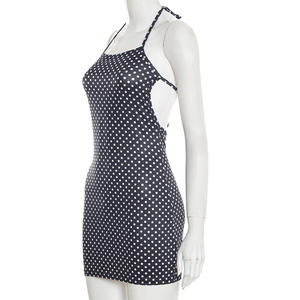 Viviblook J26DS002 Vestido de verano para mujer, vestido sexy de lunares con cuello halter y espalda descubierta, minivestido informal para fiesta - Product Image 4