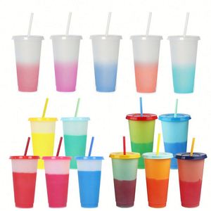 Wholesale Bulk 16oz 24oz Reusable <b>Glitter</b> Coffee Mug Color Change PP Plastic Tumbler with Straw <b>for</b> Cold <b>Drinks</b> & Boiling Water - Product Image 1