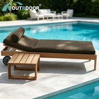Chaise longue moderne en teck naturel, durable et portable, avec table d'appoint, pour villa, salon, patio, piscine