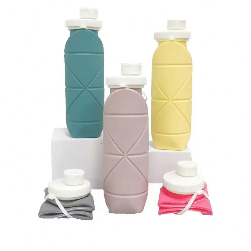 Botella de viaje de silicona portátil estándar de alimentos corazón deporte plegable fitness botella de proteína en polvo