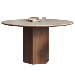 Moderner Ausziehbarer Runder Esstisch mit Steinplatte und Holzbeinen für Zuhause und Gastronomie - Product Image 3