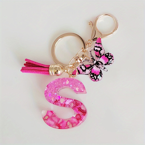 26 Thư Nhựa Ban Đầu Keychain Với Tua Bướm A-M-S Mặt Dây Chuyền Vòng Chìa Khóa Cho Phụ Nữ Của Túi Thanh Lịch Keychain Phụ Kiện - Product Image 6