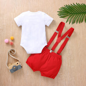 <span class=keywords><strong>2023</strong></span> vêtements pour bébés ensembles dessin animé 1er imprimé à manches courtes barboteuse avec nœud papillon + salopette Shorts bébé garçons tenues d'anniversaire - Product Image 3