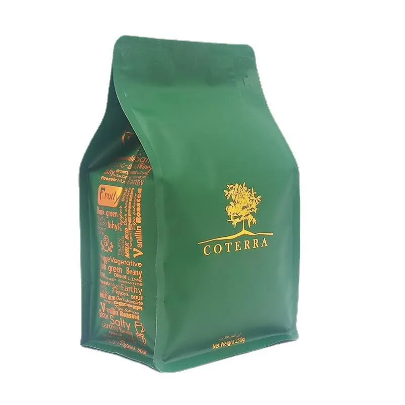 250g 500g 1kg 12 Oz Custom Printed Bio Pla Biodegradable Black Coffee Bags With Valve Zipper Flat Bottom Gusset Coffee Bean Bag