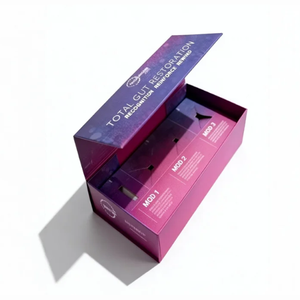 Caja de Regalo de Papel Rígido Impresa en Degradado de Púrpura Premium, Diseño con Tapa Abatible y Divisores para Suplementos para la Salud Intestinal y Kits de Bienestar - Product Image 4