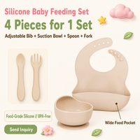 Ensemble de repas pour bébé sans BPA, qualité alimentaire, 4 pièces, vaisselle en silicone, bavoir, bol à ventouse, cuillère, fourchette, ensemble de repas pour enfants