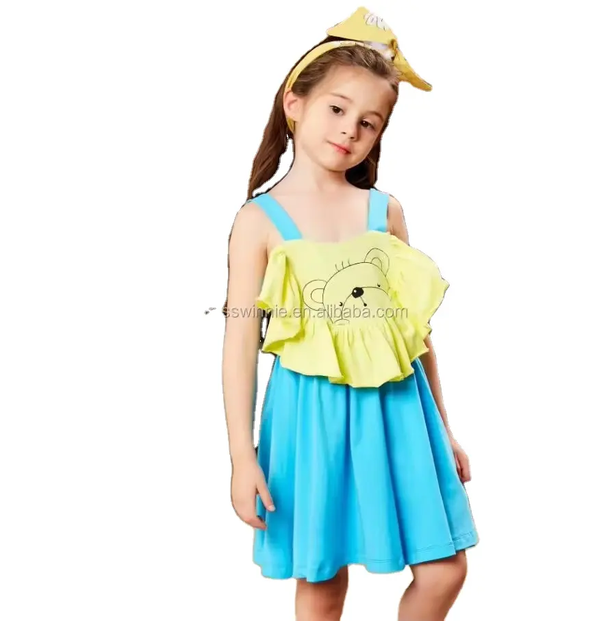 5歳の女の子のサマードレス速乾性ジャージー生地ベビー服OEMサービス付きの女の子のドレス