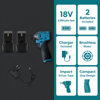 Visseuse à chocs sans fil 18V sans balais, 2 batteries et chargeur inclus, couple élevé pour le vissage du bois et du métal, UN38.3