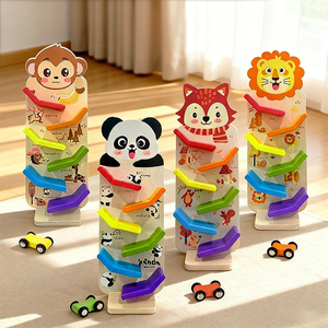 Juguete de Madera para Niños Pequeños, Pista de Carreras con Rampa, Set de Juego de Vehículos para Niños y Niñas de 3 a 6 Años - Product Image 1
