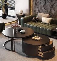 Table basse italienne haut de gamme 2026 pour petit appartement, plateau en pierre noire, salon, maison, nouveau design, table basse haut de gamme