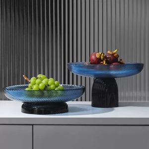 Grande assiette à fruits sur pied personnalisée avec logo, en bleu, rose, noir, ambre, marron, pour la présentation alimentaire - Product Image 2