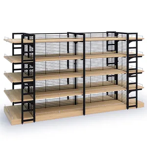 Customized Steel Double Side/Single Side Display Supermarket Convenience Store design wood shop shelves