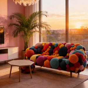 Sillón de Peluche Suave y Esponjoso, Color Macarrón, Tapizado, Cómodo, Estilo Divertido y Atrevido para Interiores, Asiento Tipo Diván - Product Image 3