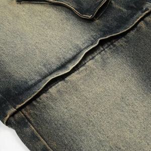 Men's Washed Vintage Jeans Punk Detachable Jeans Straight <b>Pull</b> Rope Leg Splicing All Season Cargo Jeans - Product Image 5