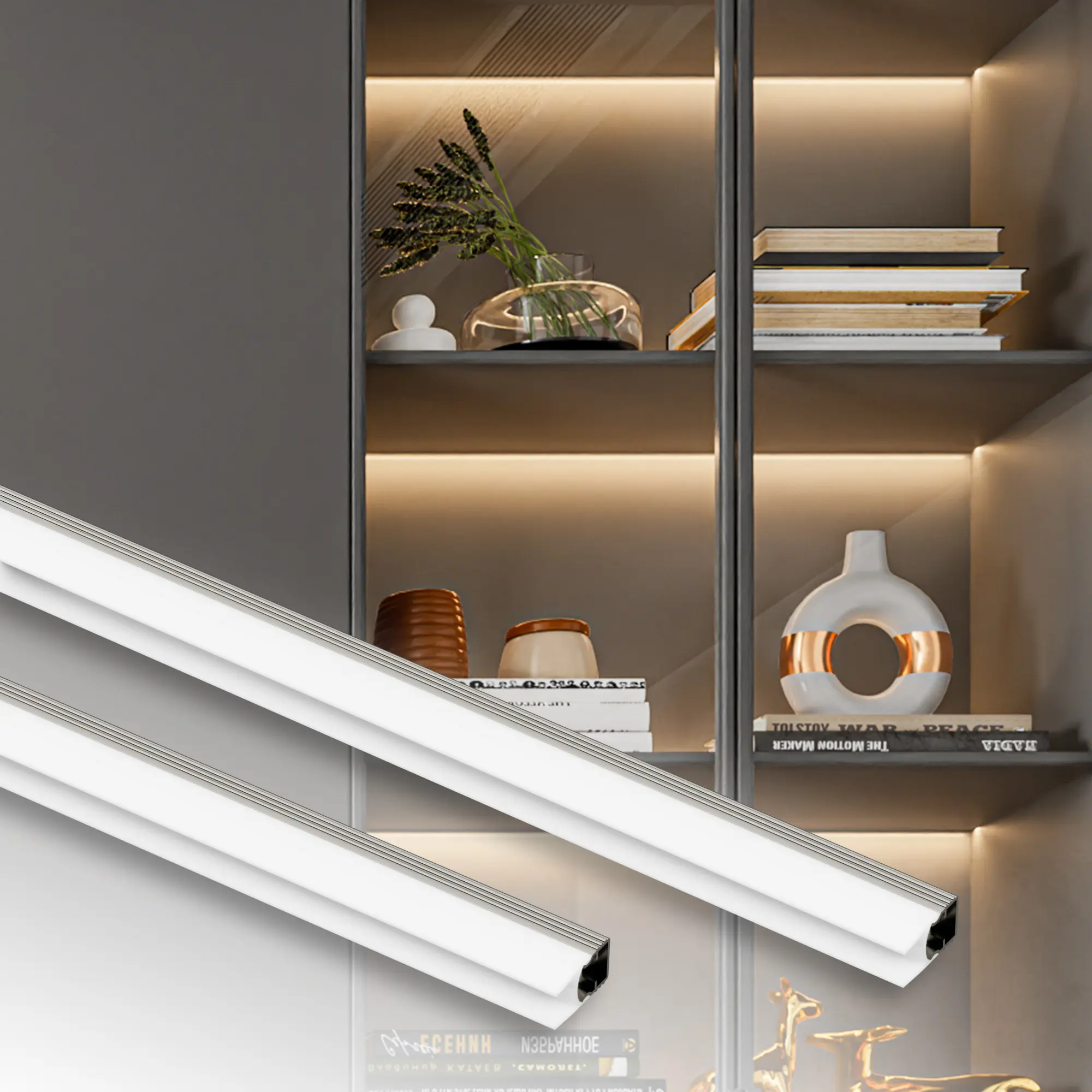 Perfil de aluminio ligero LED de canal de luz de tira de inducción de armario montado en superficie para muebles