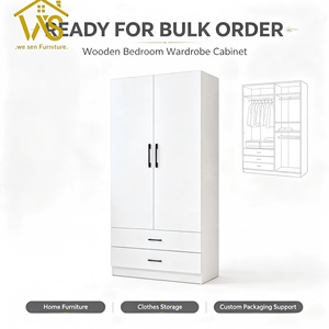 Lemari Pakaian 2 Pintu Modern dari Papan Melamin dengan 2 Laci, Kabinet Penyimpanan Pakaian Kamar Tidur - Product Image 3