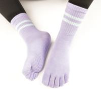Chaussettes de yoga antidérapantes à cinq orteils, personnalisées, avec soutien de la voûte plantaire, en coton tricoté plat, à bord côtelé très élastique, pour Pilates et usage quotidien, vente en gros