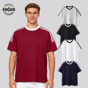 Nueva Llegada, Camisetas Unisex de 220g, 100% Algodón, Diseño de Hombros Caídos, con 3 Rayas, Estilo Casual Retro, Manga Corta - Product Image 1