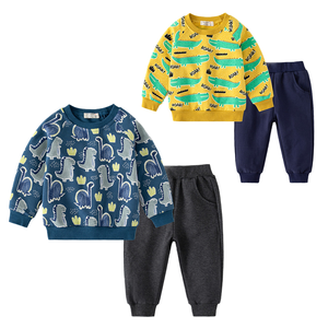 2023 autunno felpa Casual da ragazzo alla moda Set di <span class=keywords><strong>pantaloni</strong></span> della <span class=keywords><strong>tuta</strong></span> a maniche lunghe stampati a blocchi di colore 100% cotone - Product Image 1