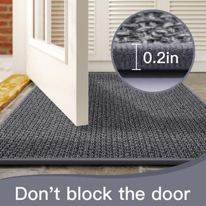 พรมเช็ดเท้าทรงสี่เหลี่ยมสำหรับใช้ในบ้าน ใยโพลีเอสเตอร์ กันลื่น ลายตารางสีเทา พื้นยาง พรมปูพื้นทางเข้า สีพื้น - Product Image 4