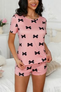 Conjuntos de <span class=keywords><strong>Pijamas</strong></span> Cortos de Cuello Redondo para Mujer al por Mayor, Estilo Casual y Lindo para Usar en <span class=keywords><strong>Verano</strong></span> - Product Image 4