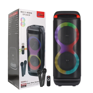 Dual 8 Inch Stereo <strong>Woofer</strong> Karaoke <strong>Speaker</strong> with 2 Microphones RGB Light HIFI Bass Wireless <strong>Bluetooth</strong> Tower Outdoor Party <strong>Speaker</strong> - Product Image 1