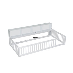 White Childrens Bed With <b>Storage</b> Shelf And Safety Rails For Bedroom <b>Kids</b> Furniture - Product Image 5
