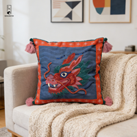 Housse de coussin brodée avec un dragon chinois, coussin décoratif oriental bohème pour la décoration de la maison