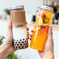 Bouteille en plastique PET jetable pour boissons énergisantes, thé au lait, crème glacée, desserts, emballage avec fermeture à anneau, sérigraphie