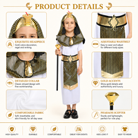 Costume de pharaon égyptien pour enfants, déguisement de fête d'Halloween de luxe en or blanc Baige