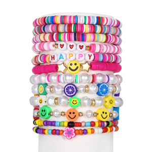 Pulsera colorida de arcilla polimérica con cara sonriente y cuentas de perlas en forma de corazón, regalo de joyería para mujer - Product Image 5