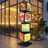 Panneau d'affichage LED personnalisé en usine, 4 faces, 4 couches, menu lumineux, affichage cubique, publicité rotative, boîte lumineuse pour restaurant, café, location