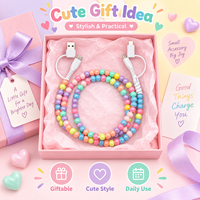 Câble de charge USB Type C 4-en-1 perlé pastel mignon, couleur bonbon, accessoire cadeau tendance Y2K