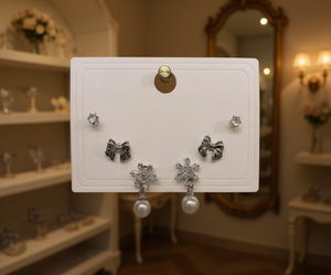 Orecchini a bottone in argento stile francese con cristalli a forma di fiocco di neve e perle finte pendenti per donna - Product Image 2