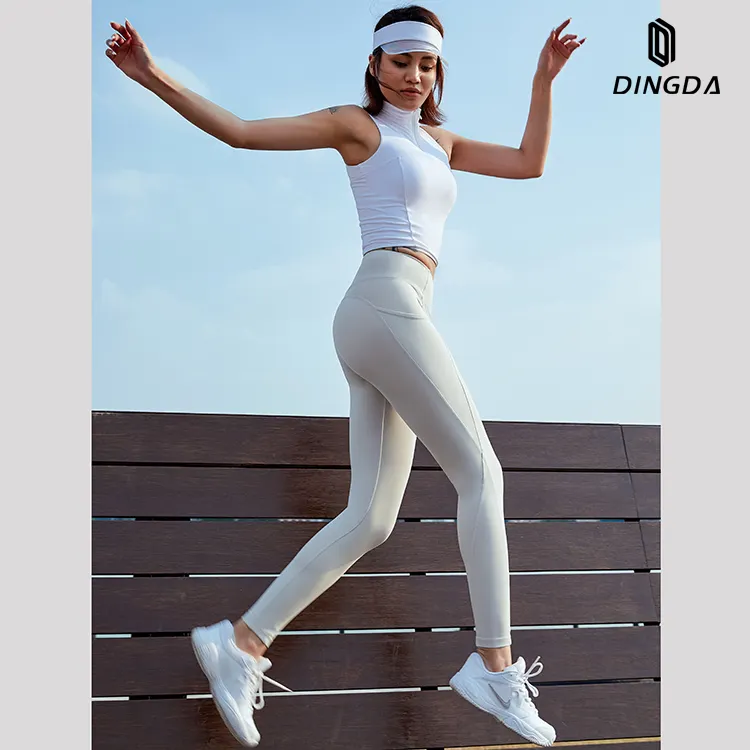 Dewbest — pantalon de Yoga en tricot, 2 pièces, tenue fermeture éclair, sans manches, grande taille, ensemble de sport pour femmes, 2022