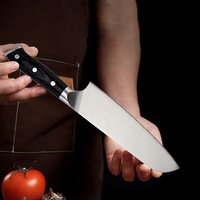 Klassieke 7 inch professionele Santoku-mes met milieuvriendelijk Pakkawood handvat, koolstofstaal, Duits staal, voor fruit, groenten en keukengebruik.