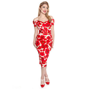 Mode <span class=keywords><strong>Vintage</strong></span> 50s Style Off épaule manches courtes imprimé fleuri <span class=keywords><strong>gaine</strong></span> robe crayon pour les femmes - Product Image 1