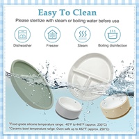 Nouvelle Tendance Vaisselle en Porcelaine pour Enfants Assiette et Bol en Céramique Rond avec Manchon en Silicone et Base Ventouse pour Bébés et Tout-Petits